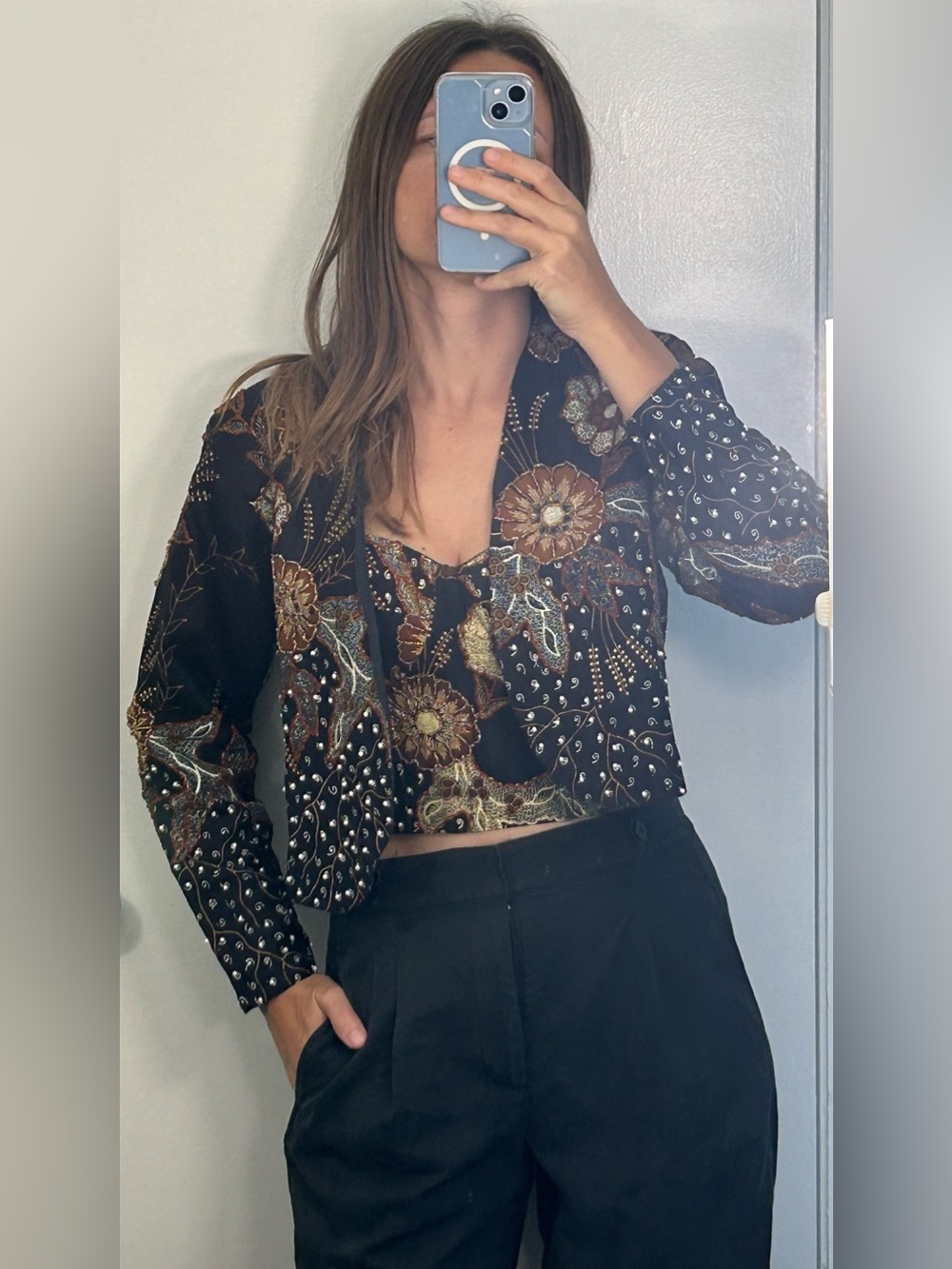 Handmade Batik Beaded Halter Crop Top & Matching Crop Jacket Set